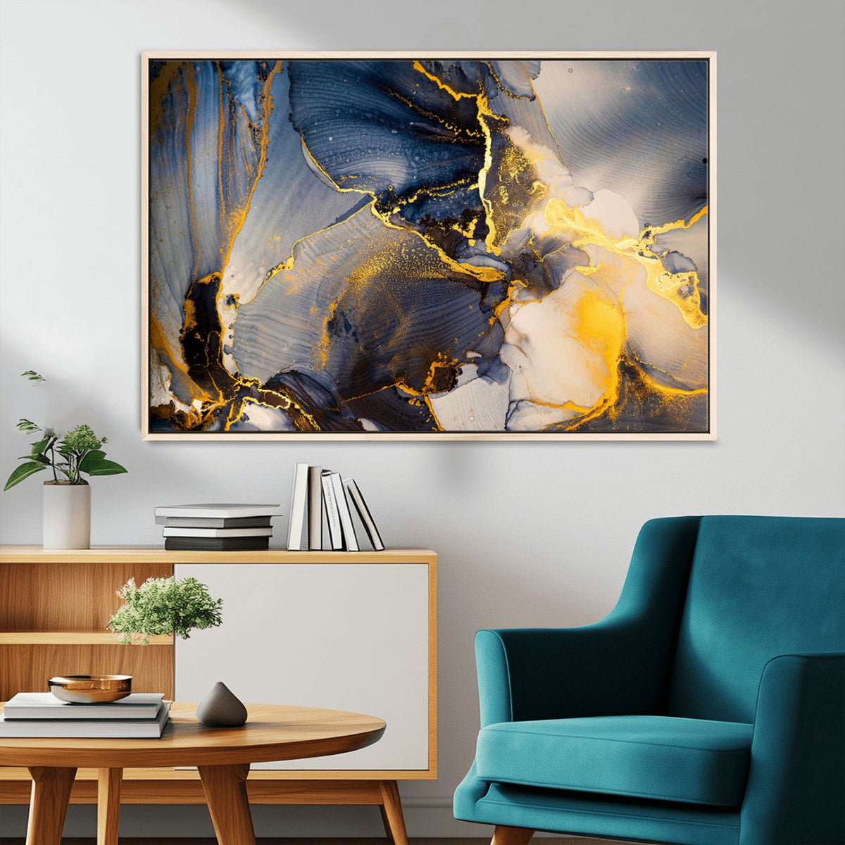Large Abstract Wall Art Print - Gold and Blue Abstract