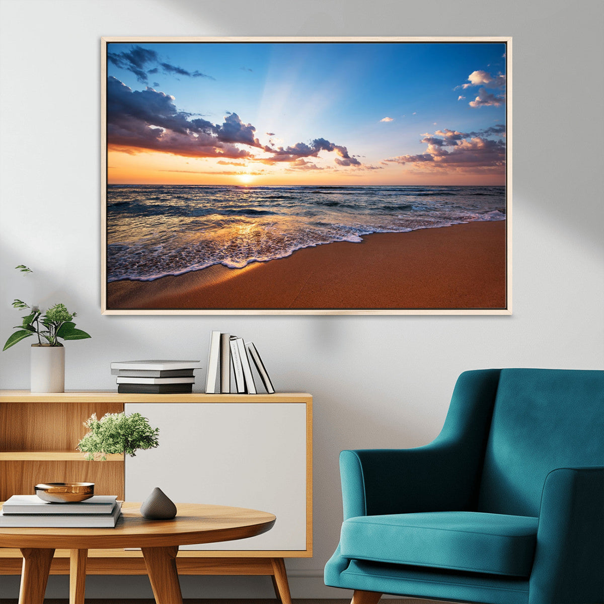 Serene Ocean Sunset Canvas Print, Golden Hour Beach Wall
