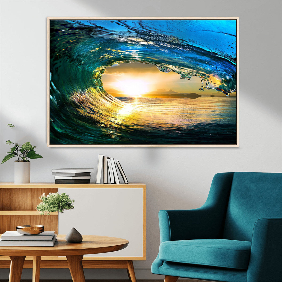 Ocean Wave at Sunset Canvas Art, Large Wall Print of Vibrant