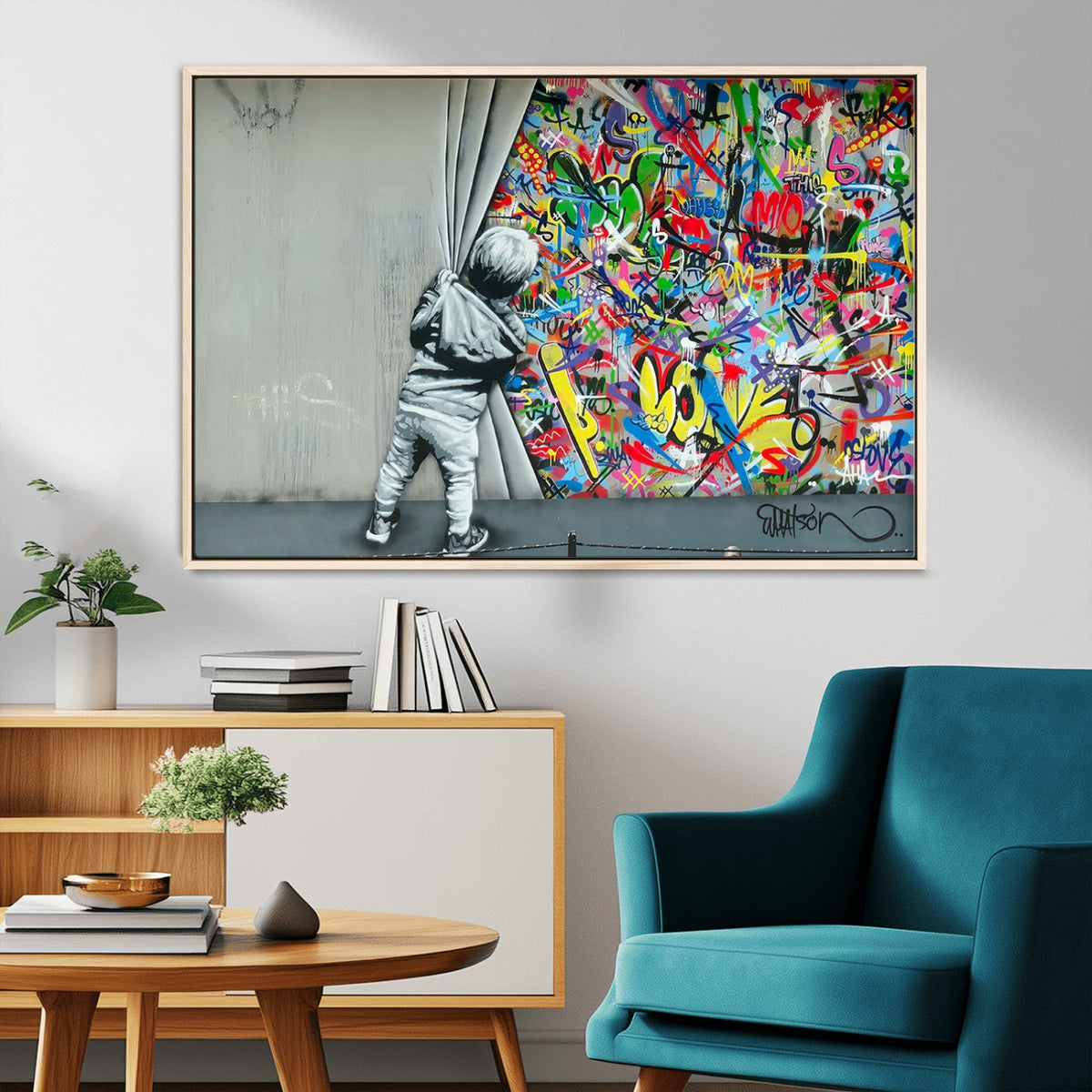 Banksy Colorful Street Graffiti Canvas Wall Art Print,