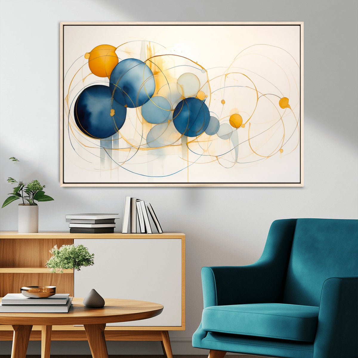 Geometric Blue Orange Abstract Wall Art Canvas, Geometric