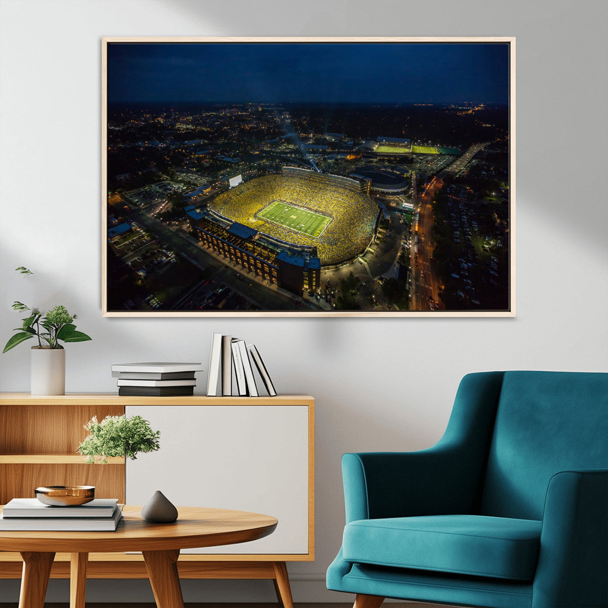 Michigan Stadium Night Game Wall Art – Sports Arena Aerial