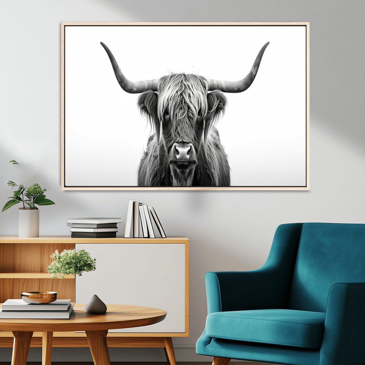 Highland Wall Art Canvas Print – Minimalist Black and White