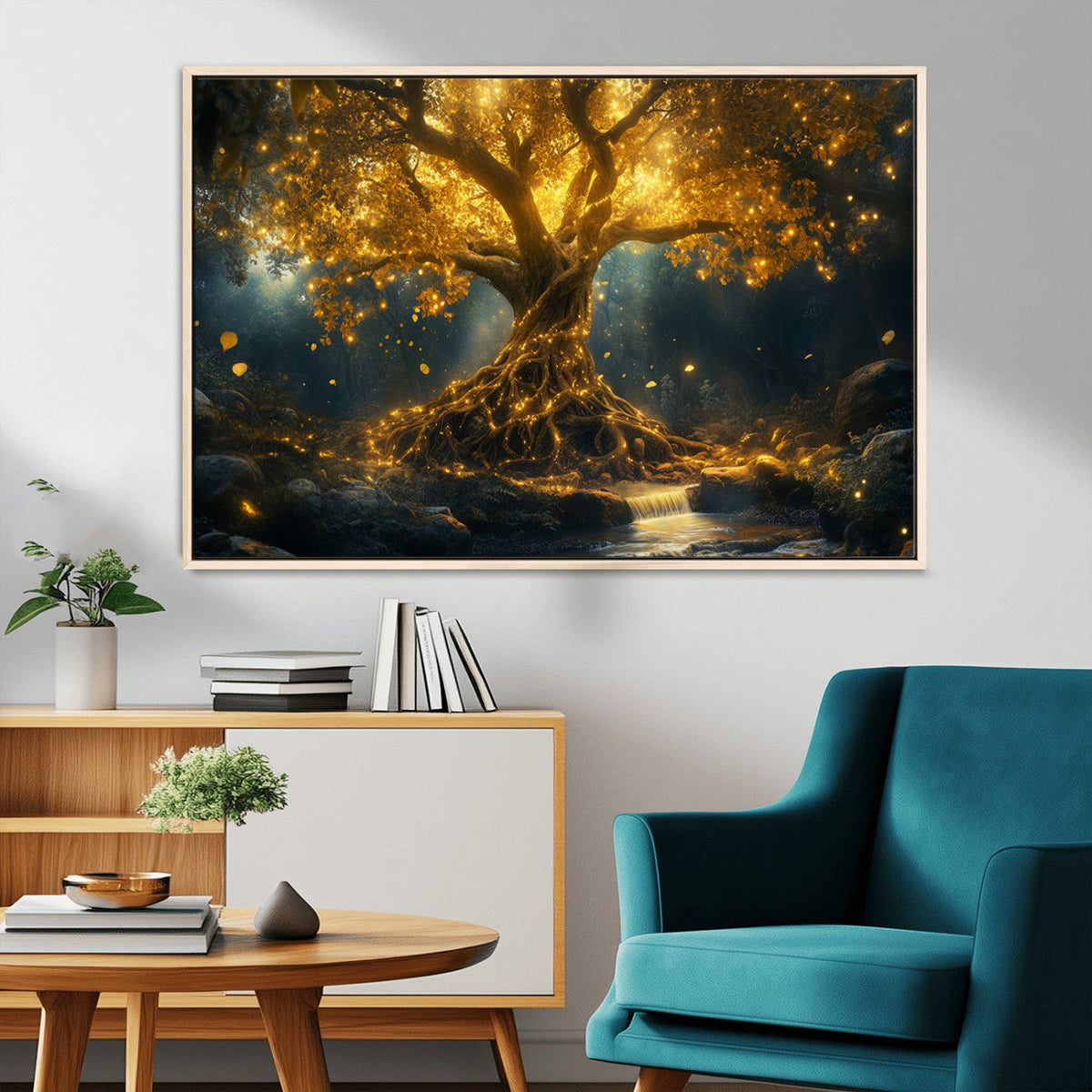 Golden Tree of Life Canvas Wall Art Print - Majestic Glowing