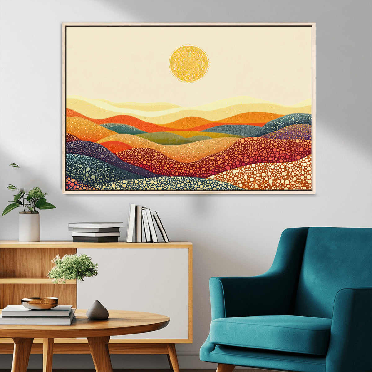 YAYOI KUSAMA Colorful Dot Art Landscape Canvas - Framed