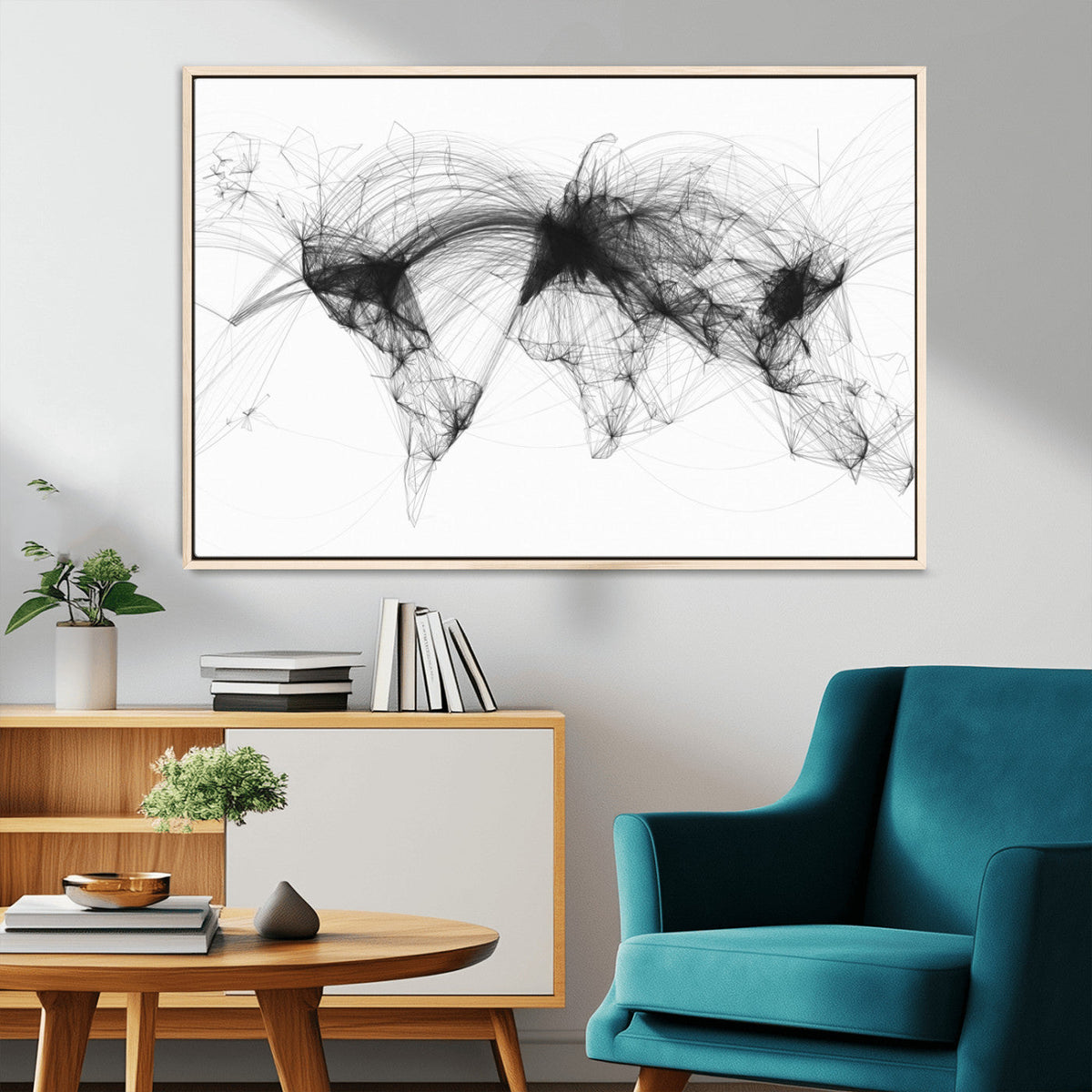 Flight Routes Air Traffic Map Canvas Wall Art - Framed -