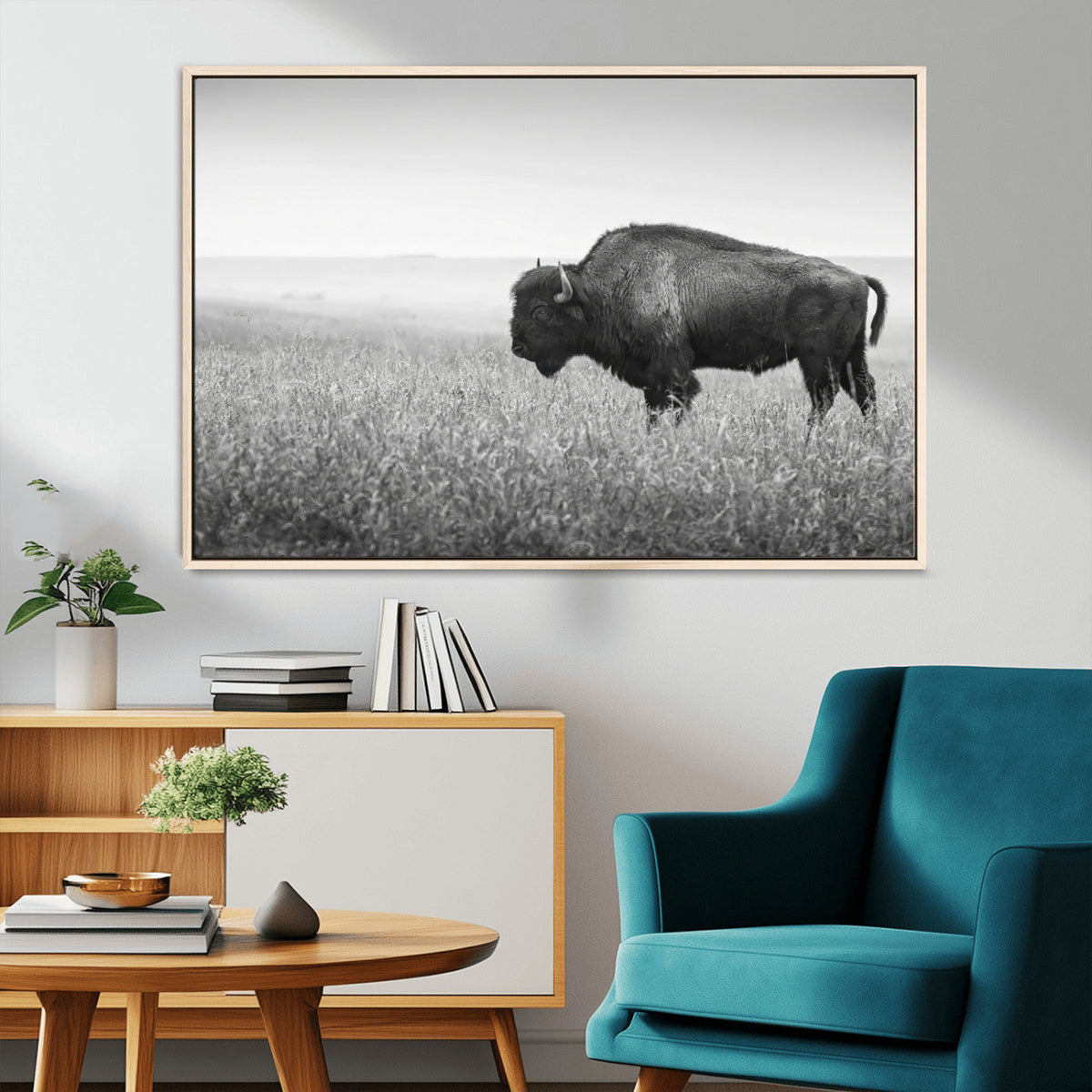 Bison Wall Art Canvas Print – Framed Rustic Wildlife Scene
