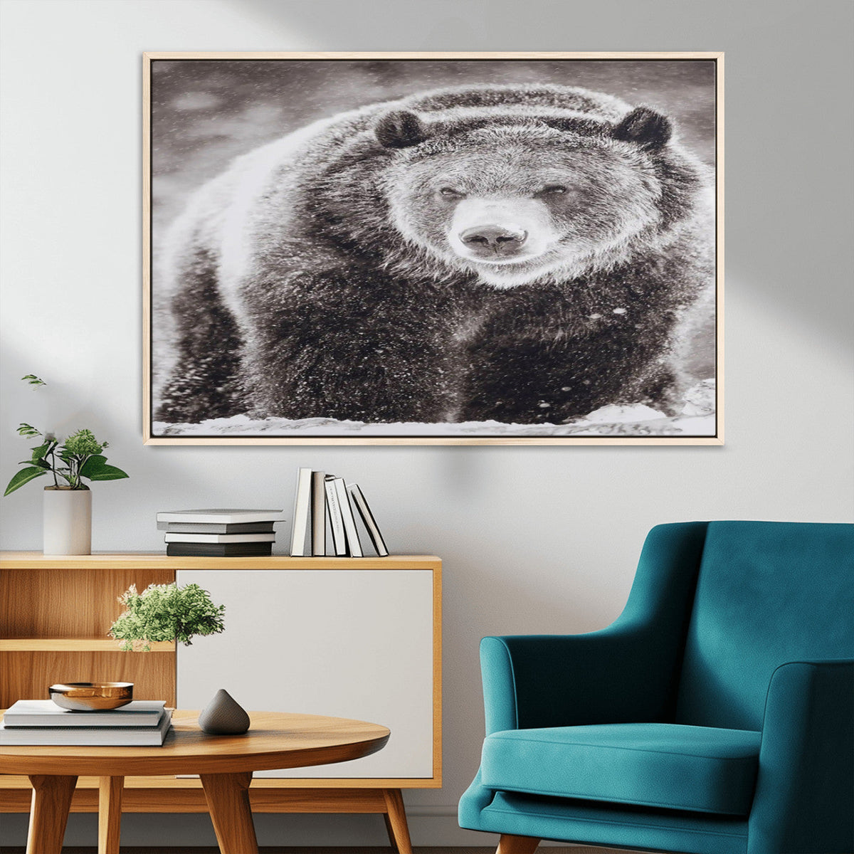 Grizzly Bear Wall Art Canvas Print – Framed Rustic Lodge Art