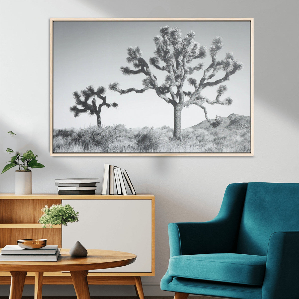 Joshua Tree Wall Art Canvas Print – Framed Black White