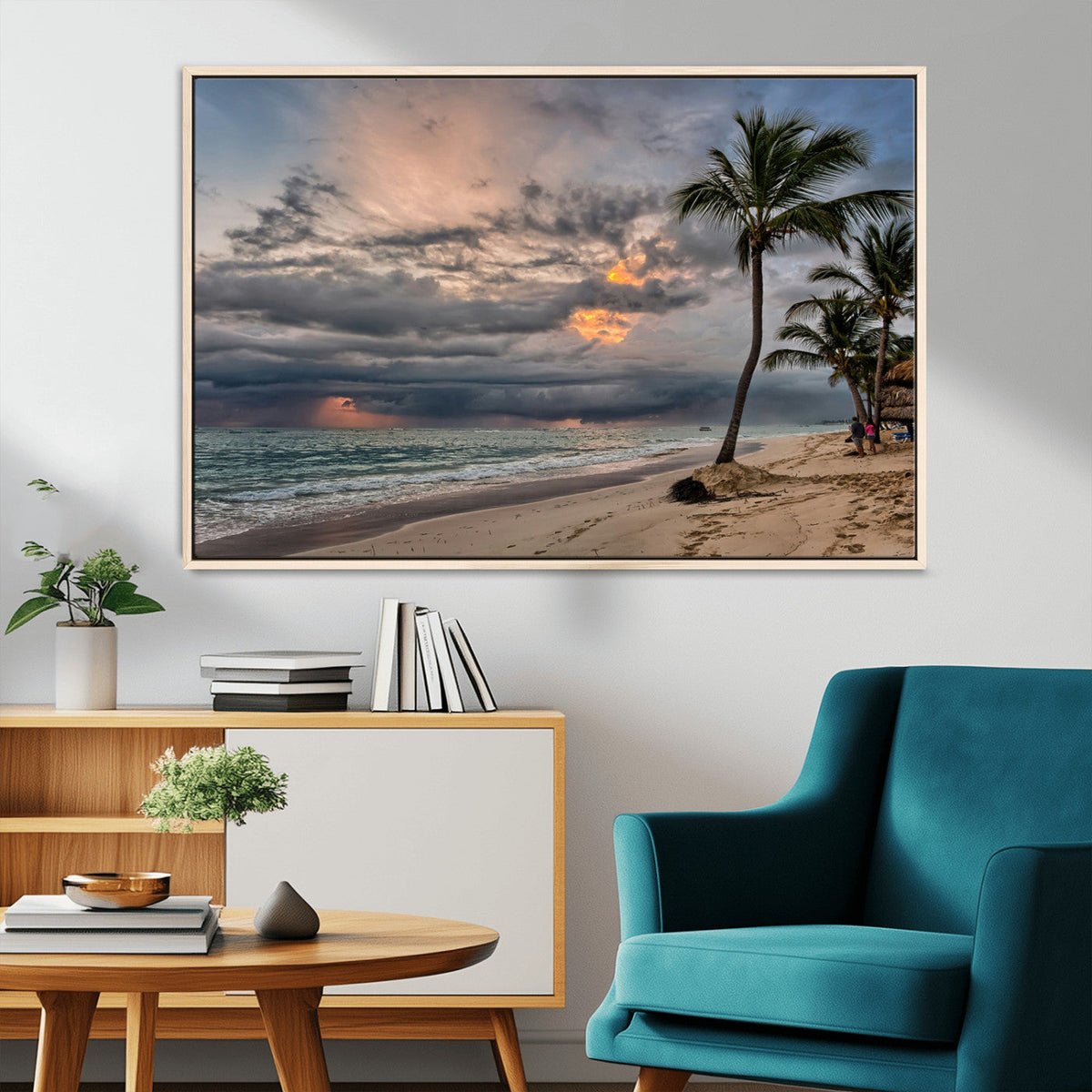 Tropical Storm Wall Art Canvas Print – Framed Moody Beach