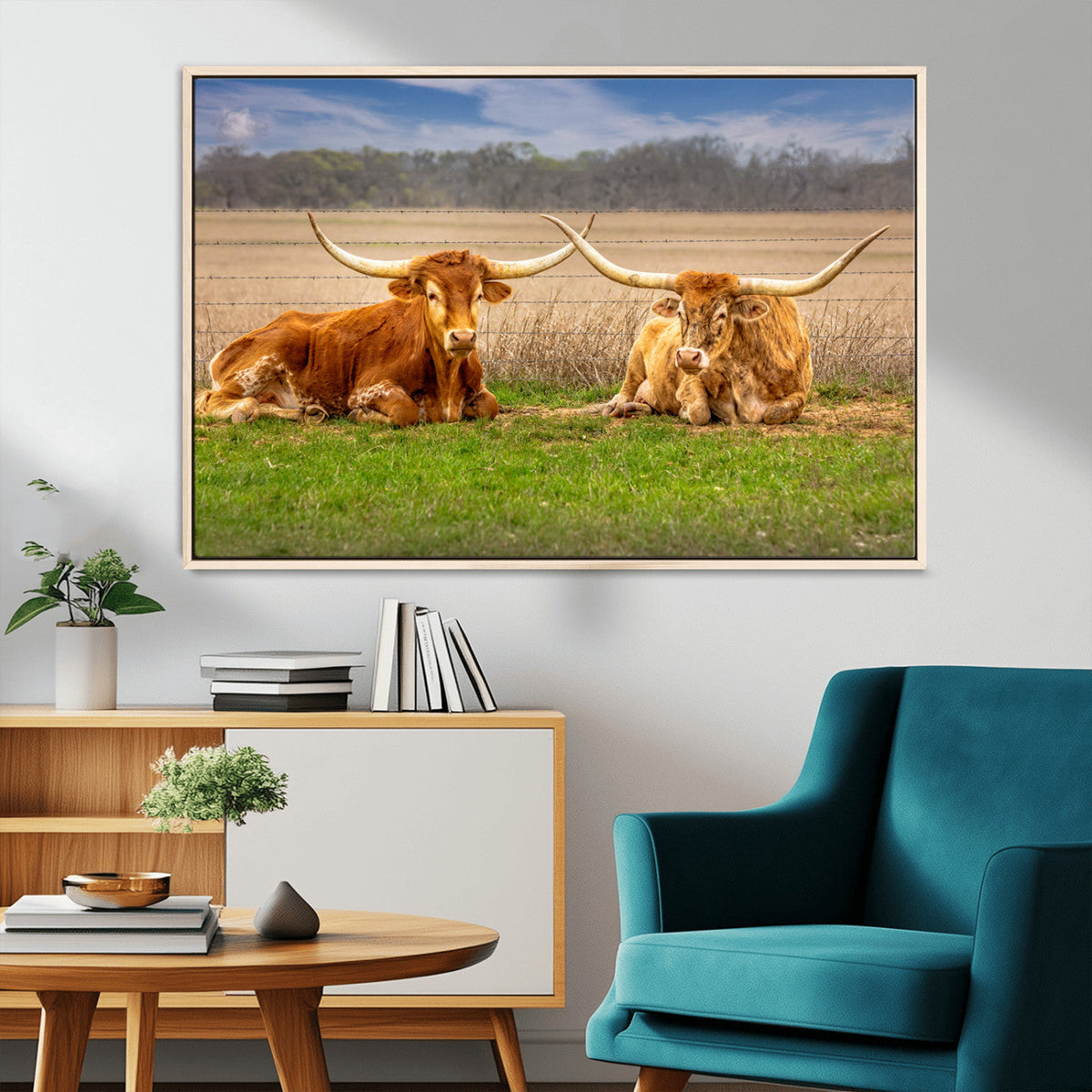 Texas Longhorn Pair Wall Art Canvas Print – Peaceful Rustic