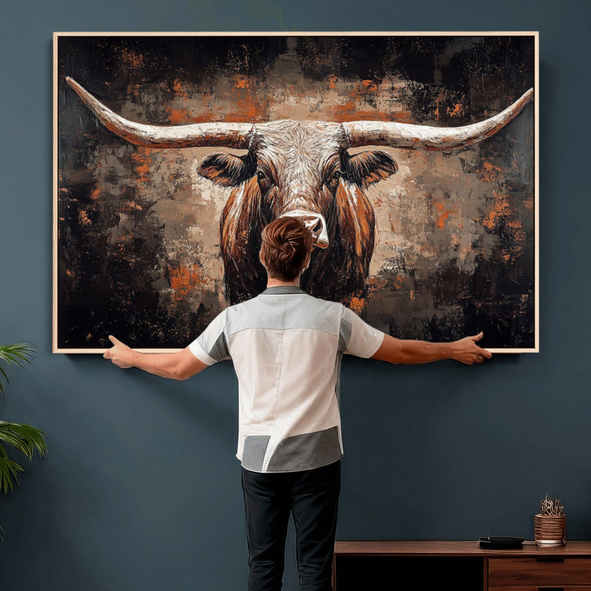 Abstract Longhorn Wall Art Canvas Print – Vintage Western