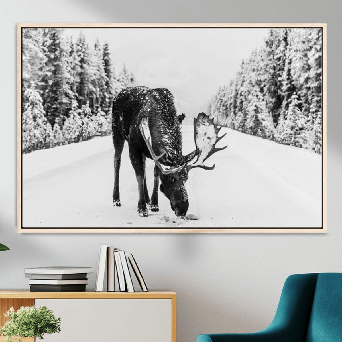 Moose Wall Art Canvas Print – Winter Snowy Forest Antlers