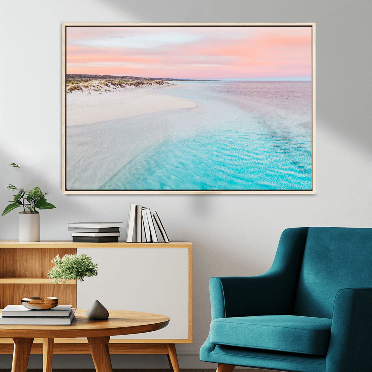 Serene Pastel Beach Wall Art Canvas Print, Tranquil Coastal
