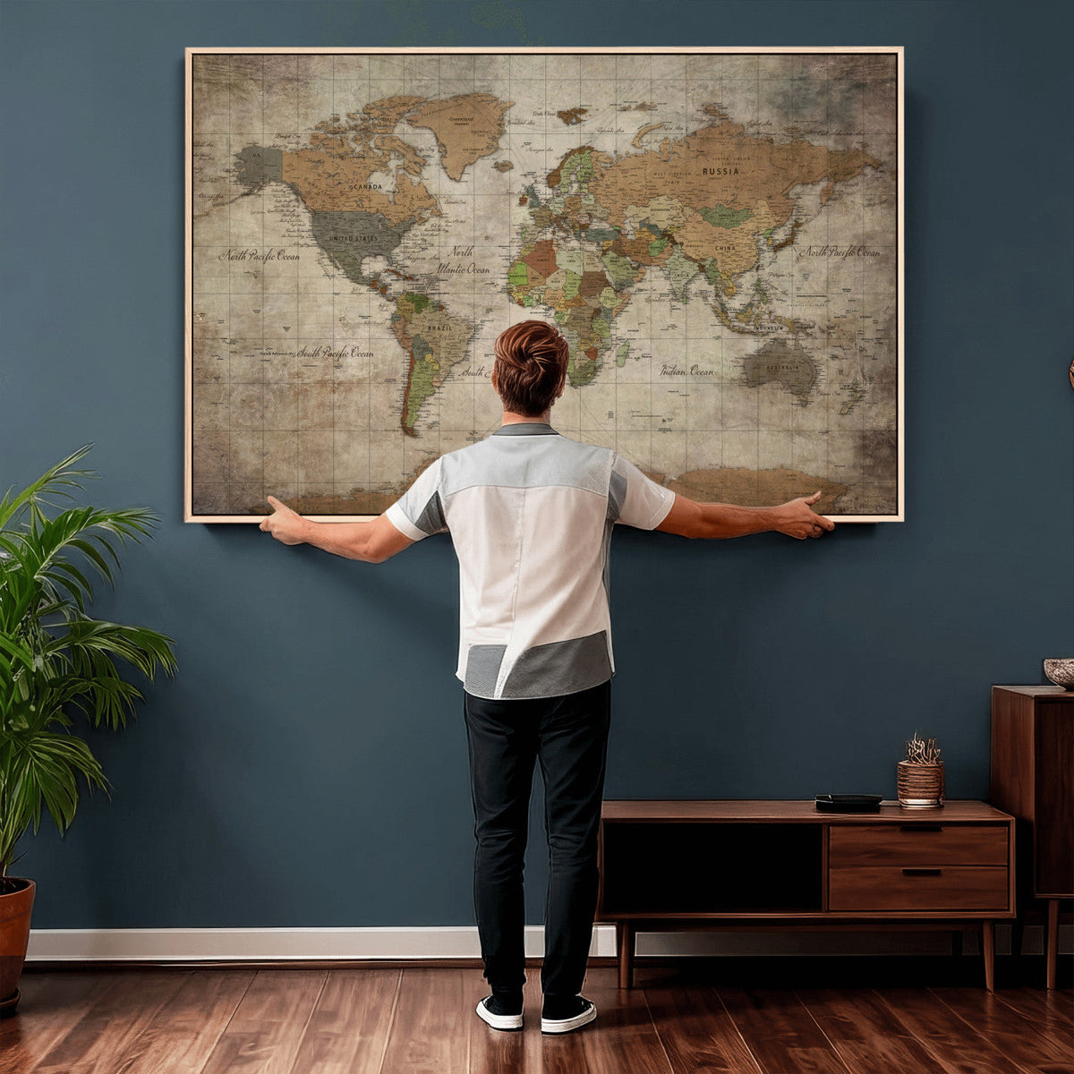 World Map Canvas Print – Framed Travel Map Wall Art for