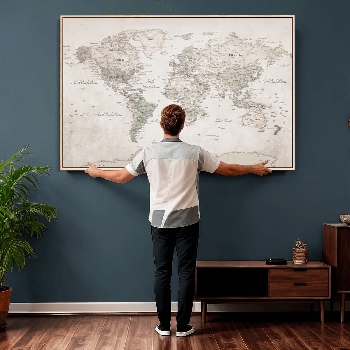 Antique Style World Map Canvas Print - Vintage Detailed