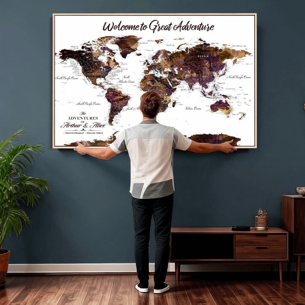 Custom Push Pin World Map Wall Art Canvas Print –