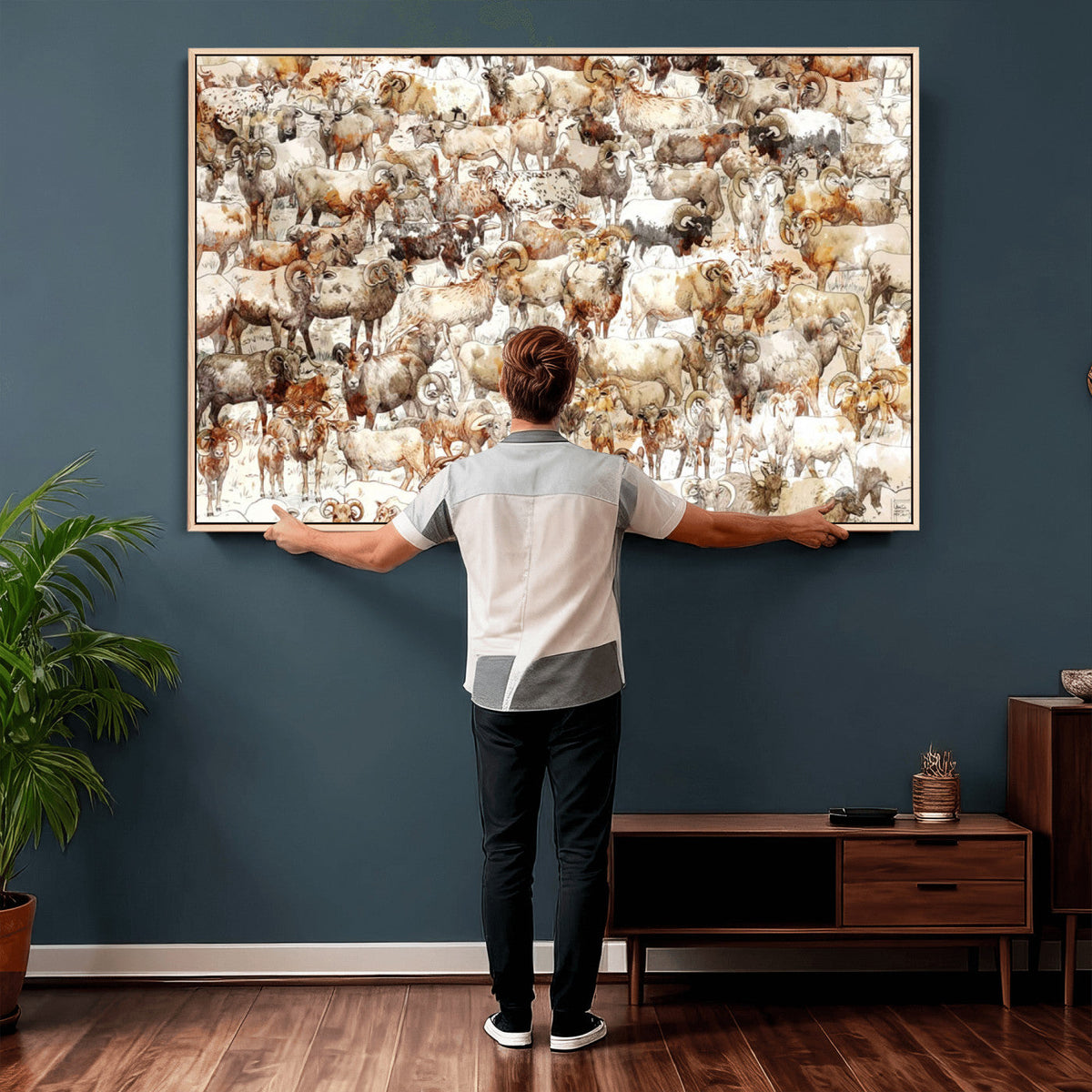 Farmhouse Bighorn Sheep Wall Art Canvas Print - Abstract