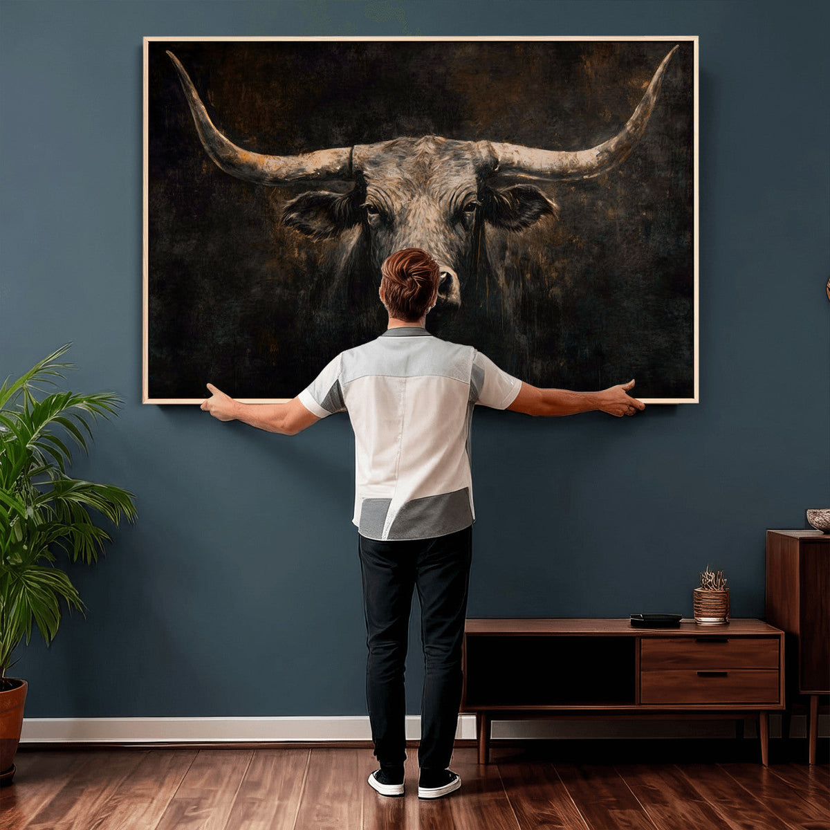 Vintage Longhorn Bull Wall Art Canvas Print – Rustic Western