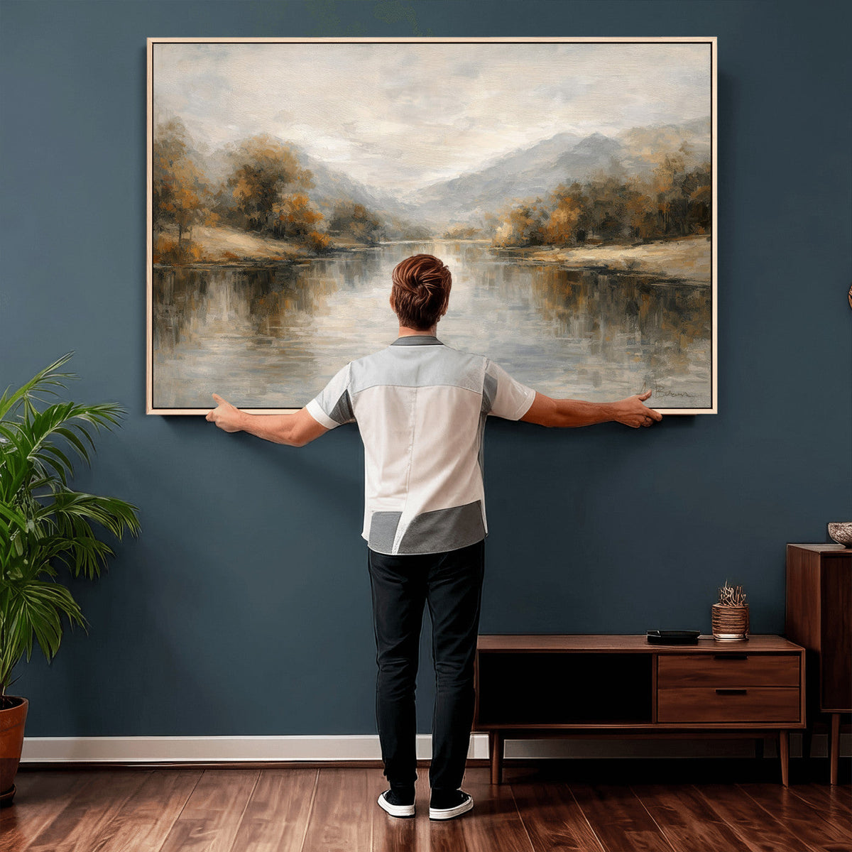 Neutral Abstract River Landscape Wall Art Canvas Print