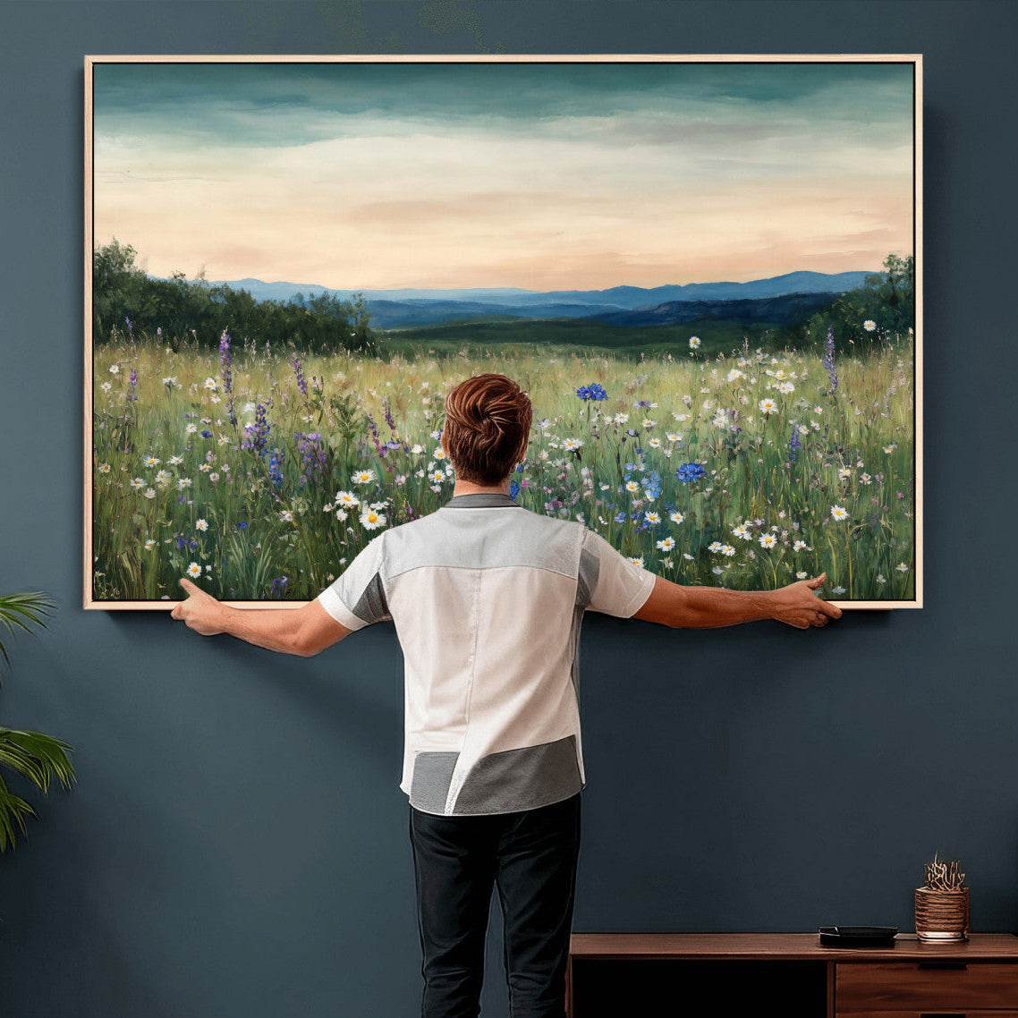 Wildflower Meadow Oil Painting Canvas — Daisy Lavender