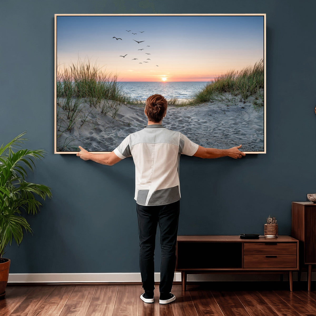 Sandy Dune Path Sunset Canvas Wall Art — Seagulls Beach