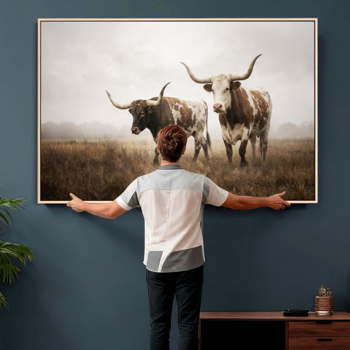 Texas Longhorn Canvas Wall Art Western Bull Desert Moody