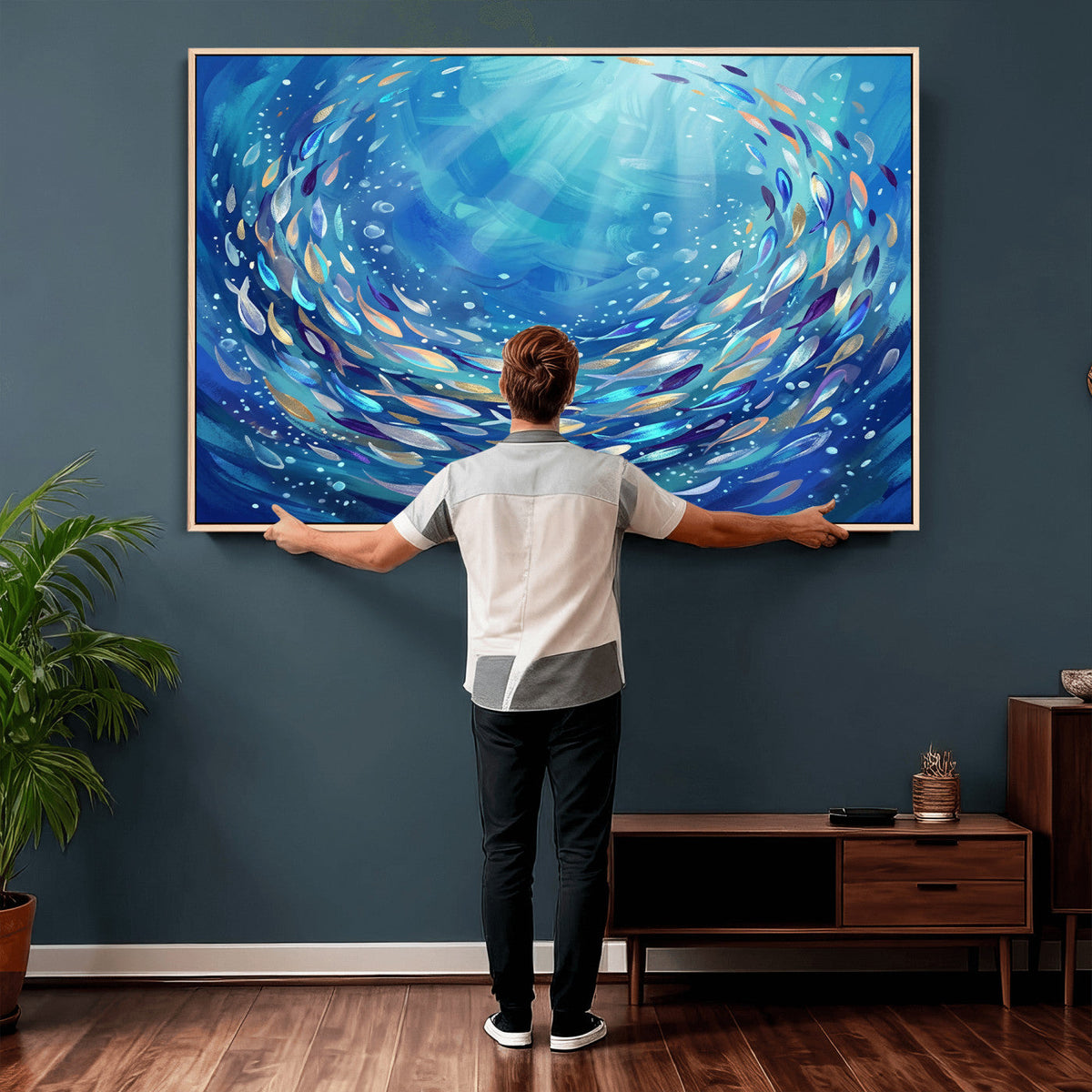 School of Fish Canvas Print | Blue Ocean Underwater Wall Art