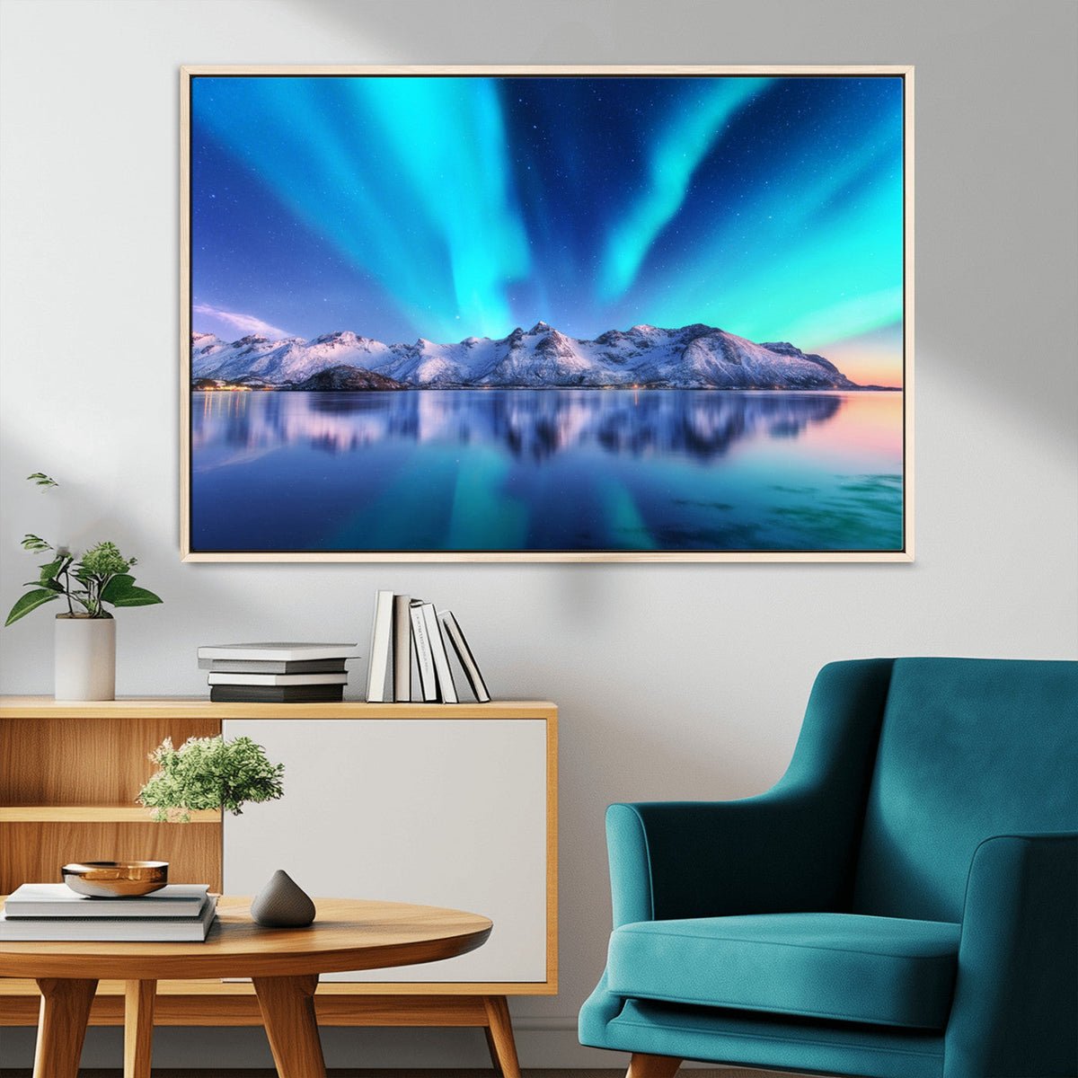 Northern Lights above Mountain Wall Art, Northern Lights