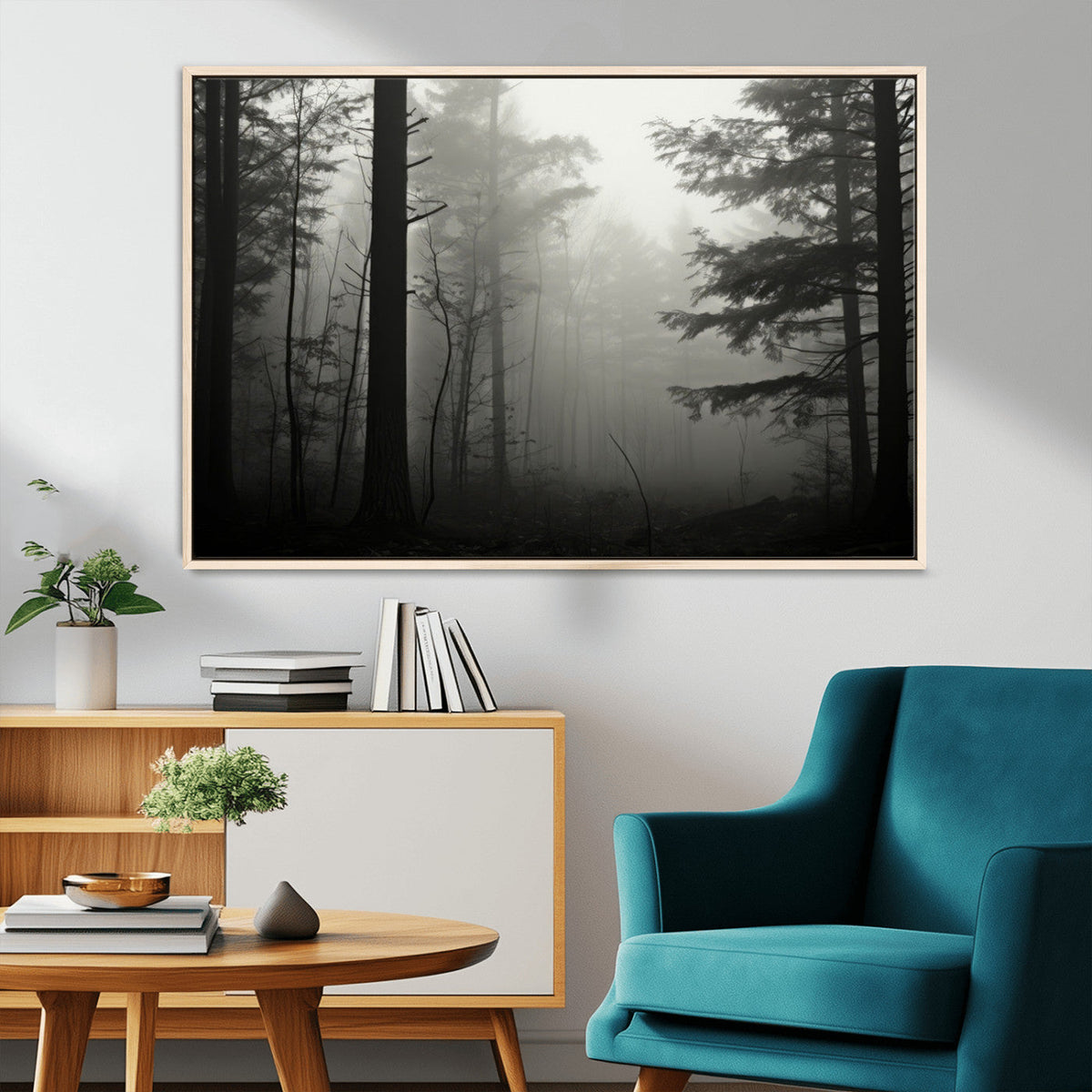 Misty Forest Wall Art Premium Canvas Print a Foggy and