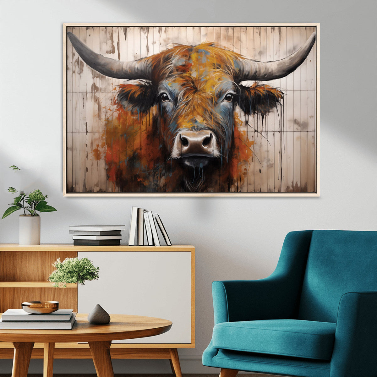 Abstract Bull Highland Cow Canvas Wall Art Print – Vibrant