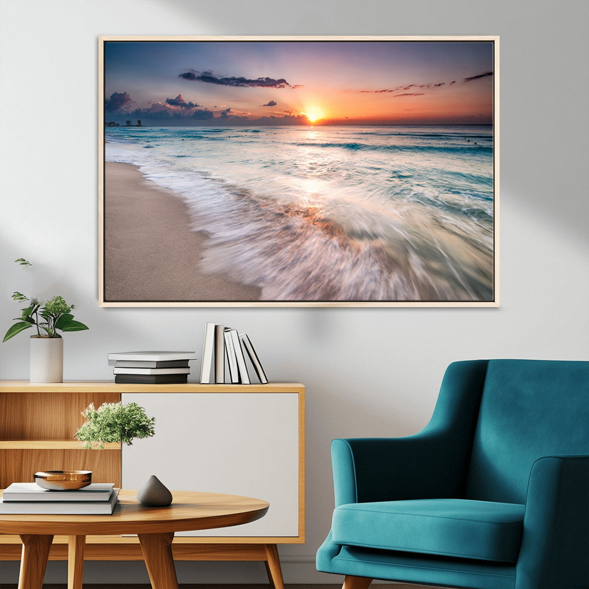 Sunset Beach Wall Art – Soothing Coastal Landscape, Ready to