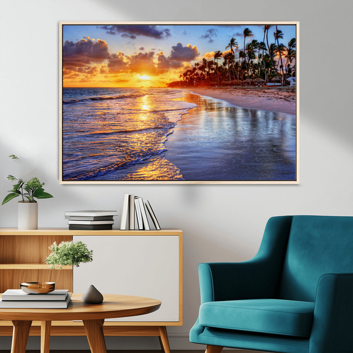Serene Beach Sunset Wall Art Canvas- Coastal Seascape Print