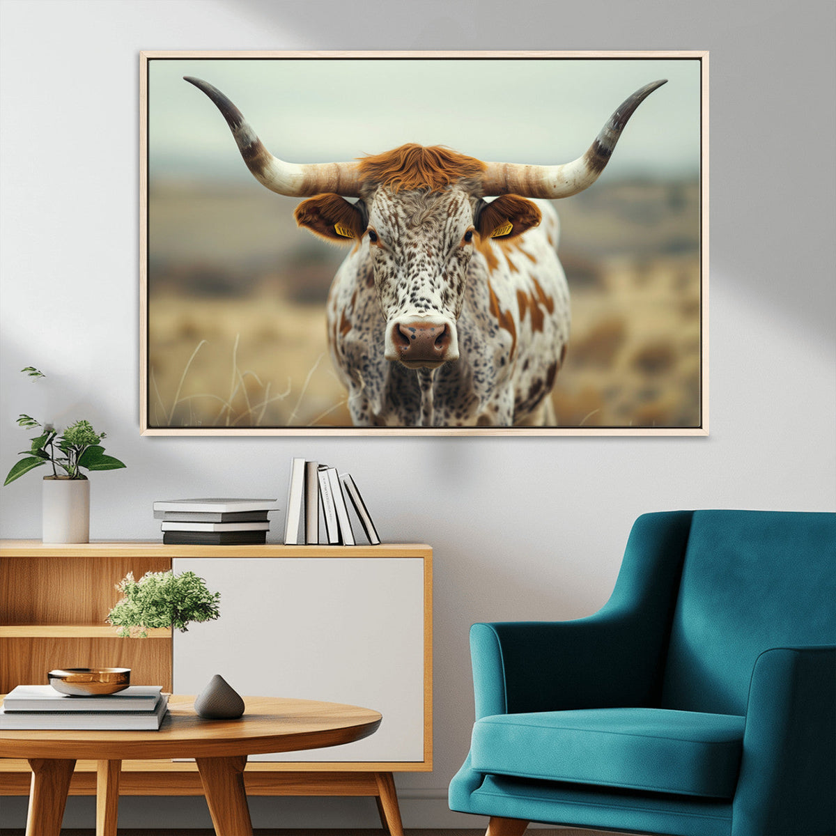 Texas Cow Longhorn Wall Art Canvas Print for Farm House Wall