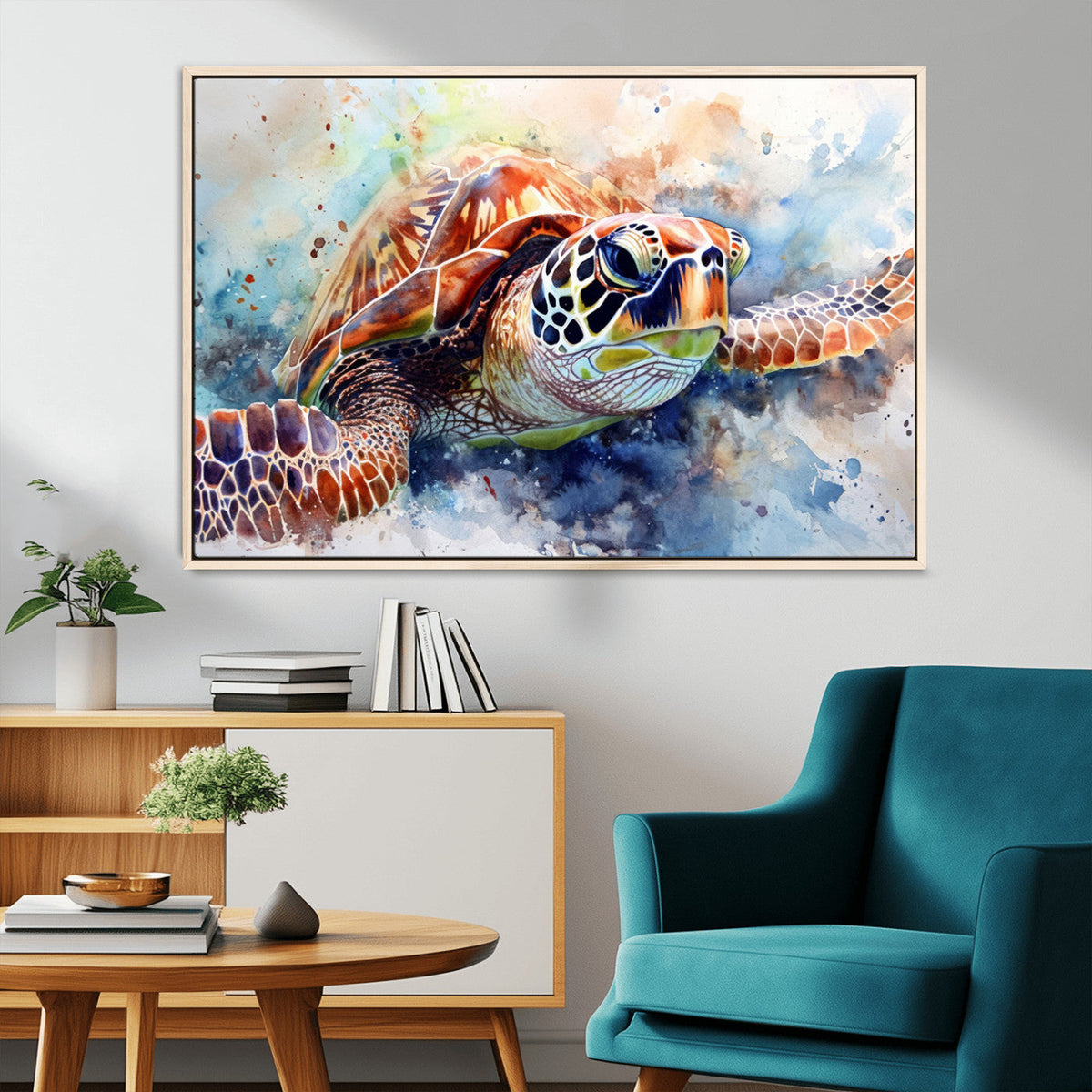 Watercolor Sea Turtle Wall Art Canvas Print - Vibrant Ocean
