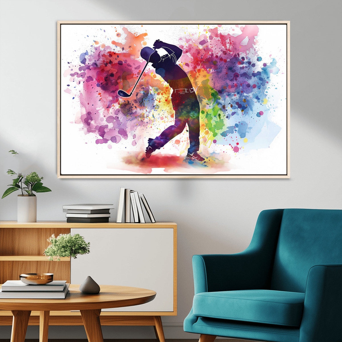 Colorful Golfer Swing Wall Art Canvas Print - Ready to Hang,