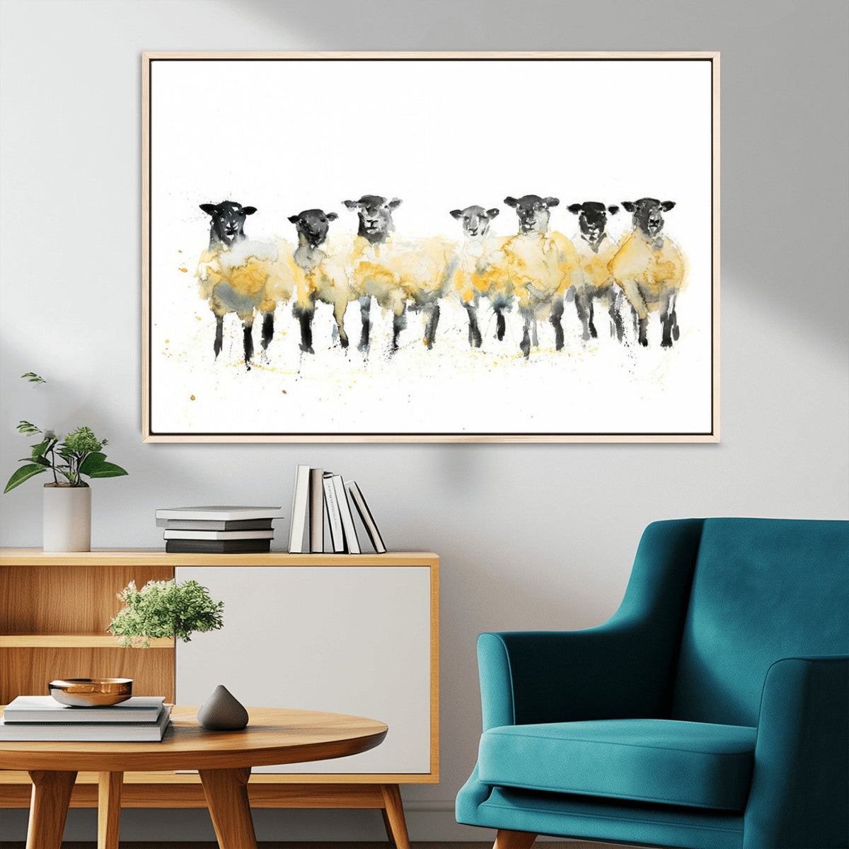 Farmhouse Wall Art Sheep Print | Ready to Hang Framed Canvas
