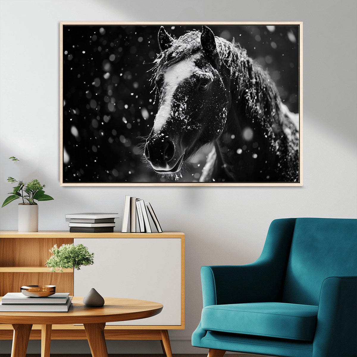Winter Horse Wall Art | Black and White Horse Print | Ready