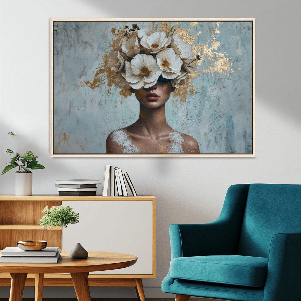 Golden Petal Wall Art - Petal Silhouette Woman Wall Art