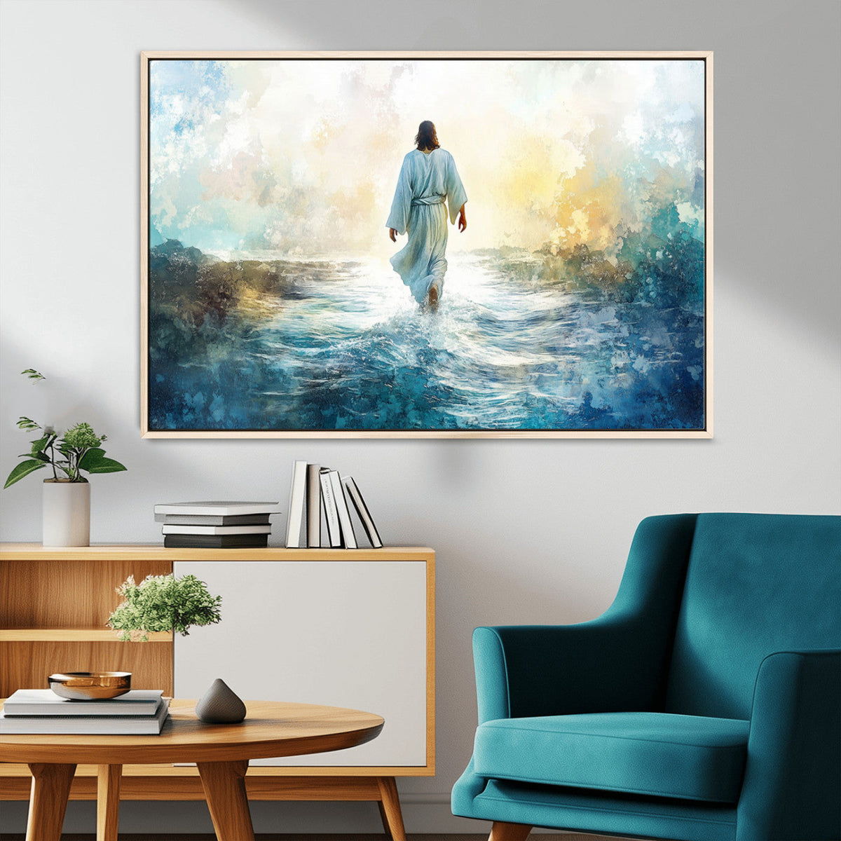Watercolor Jesus Walking on Water Canvas Print, Christian