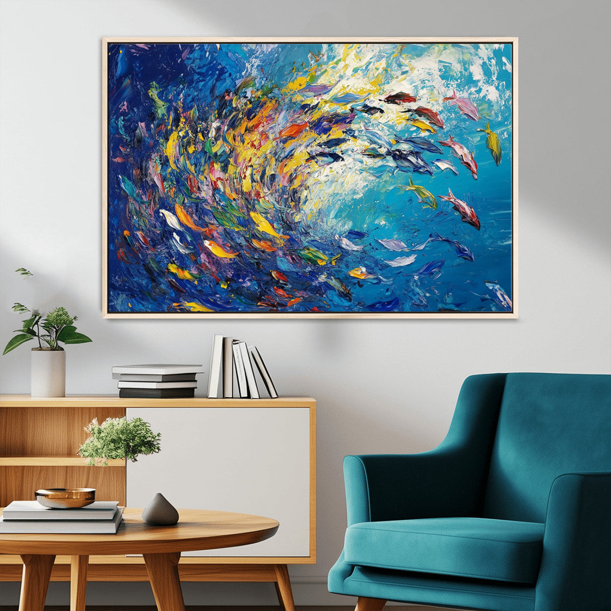 Colorful Swirling Fish School Wall Art Canvas Print |