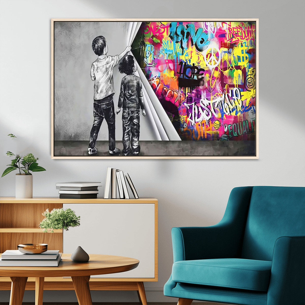 Banksy Print - Street Art Canvas Wall Art - Kids Revealing