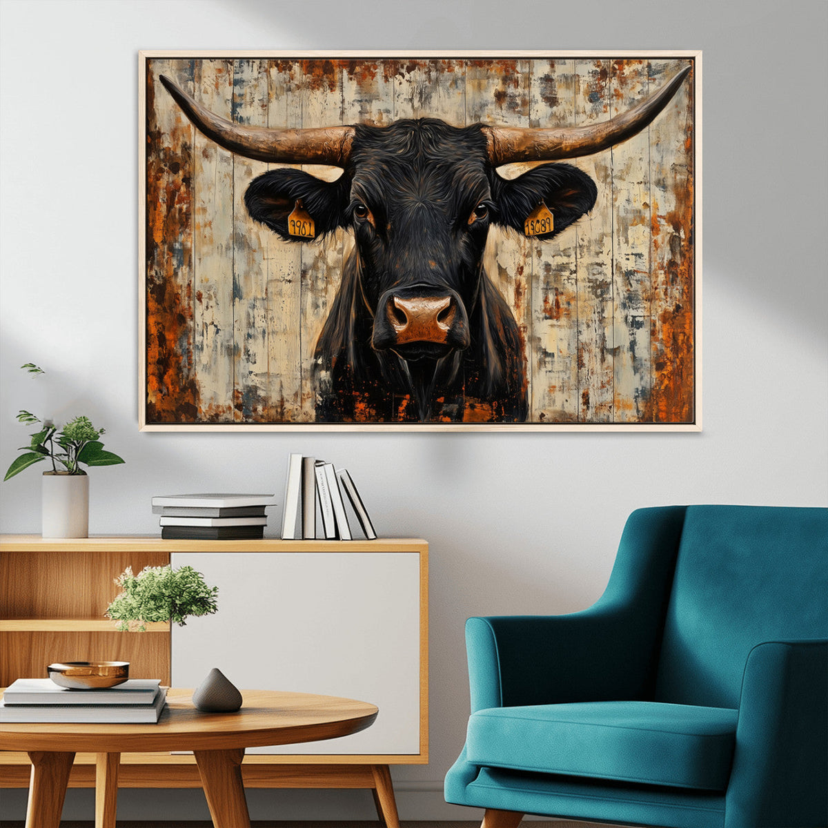 Rustic Texas Artwork Wall Art Canvas Print - Abstract Cow