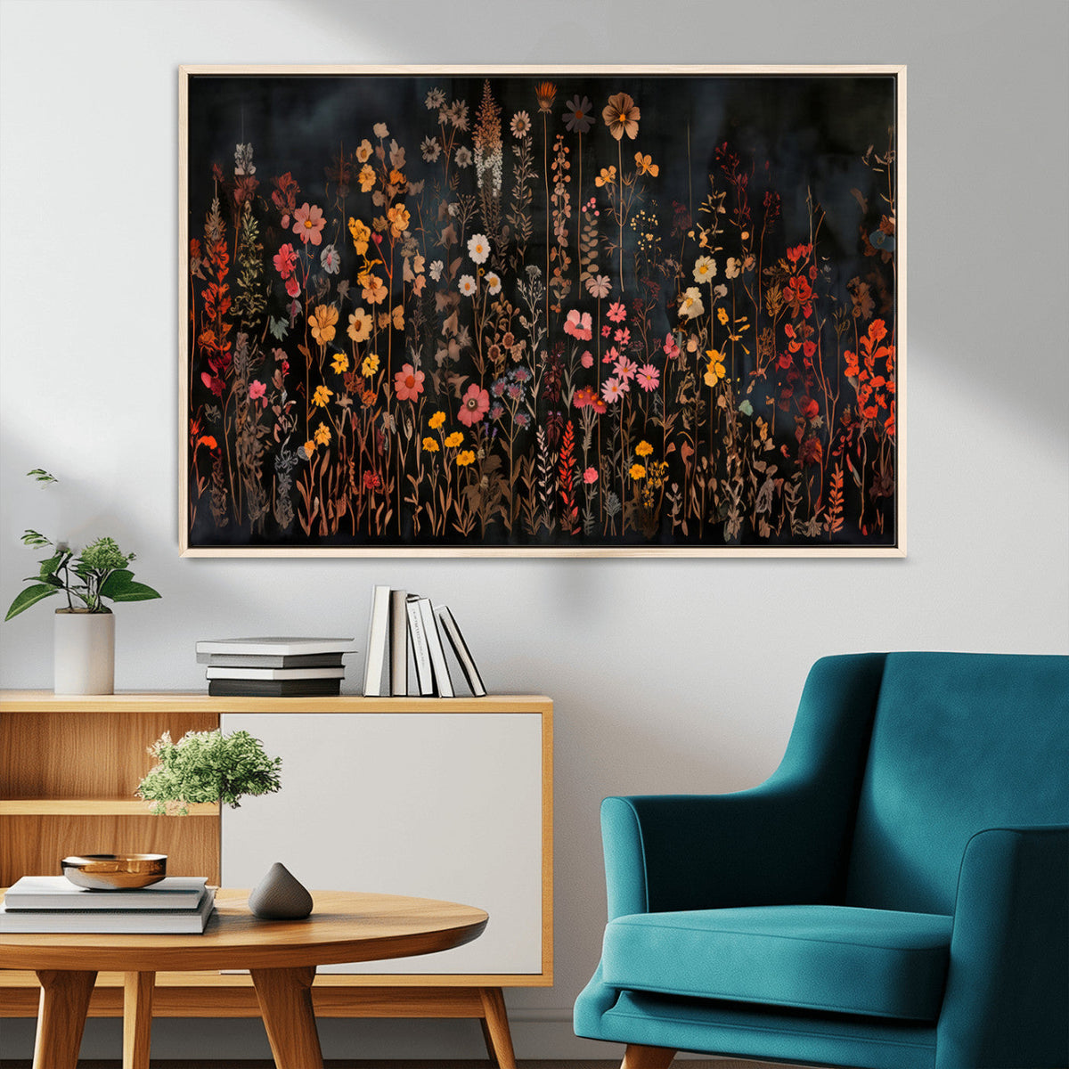 Large Floral Painting Print Illustration Flowers Canvas Wall