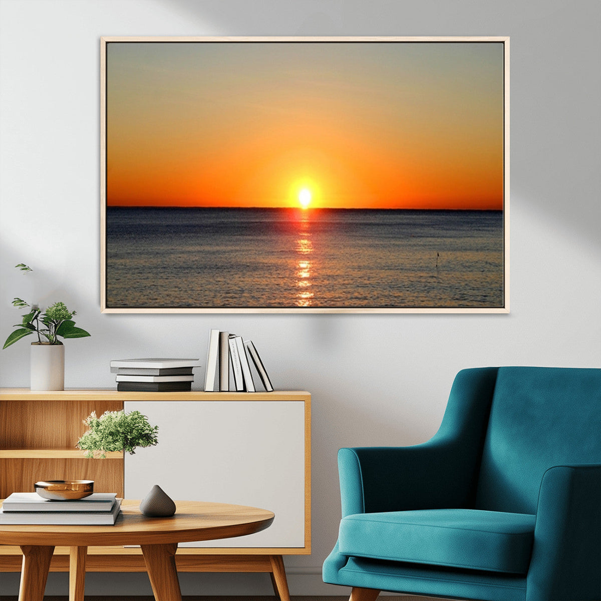 Golden Horizon Sunset Over Ocean Wall Art Canvas Print –