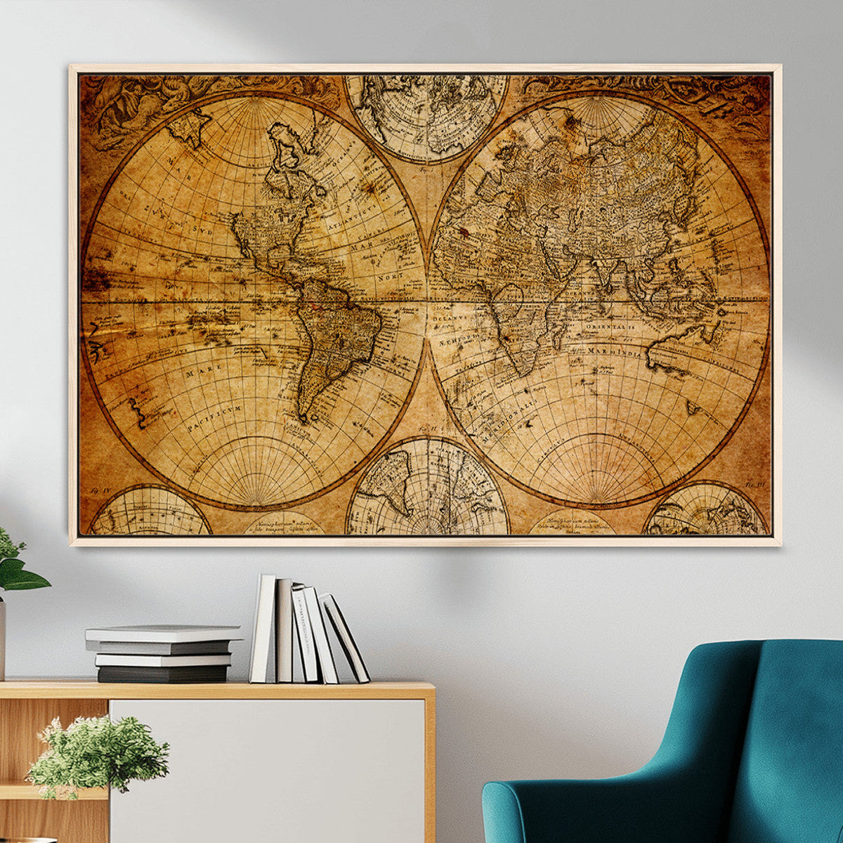 Vintage World Map Canvas Print – Antique Push Pin Travel