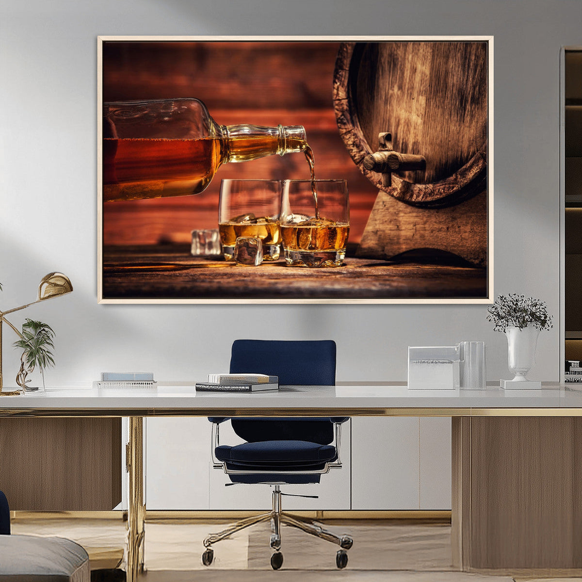 Whiskey and Cigar Canvas Wall Art | 3 Panel Bar Room Decor