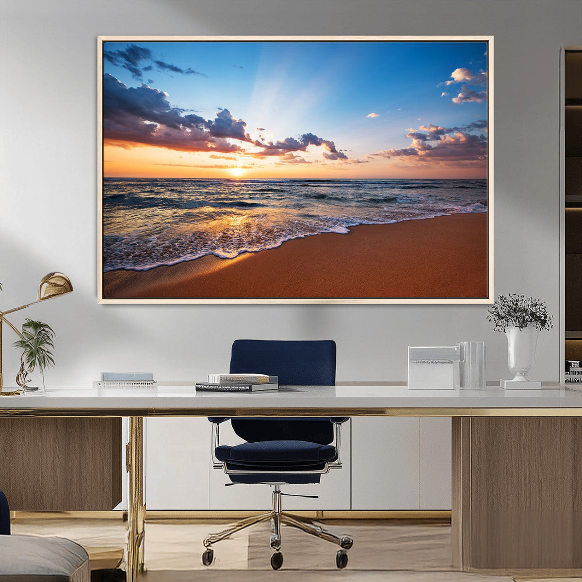 Serene Ocean Sunset Canvas Print, Golden Hour Beach Wall