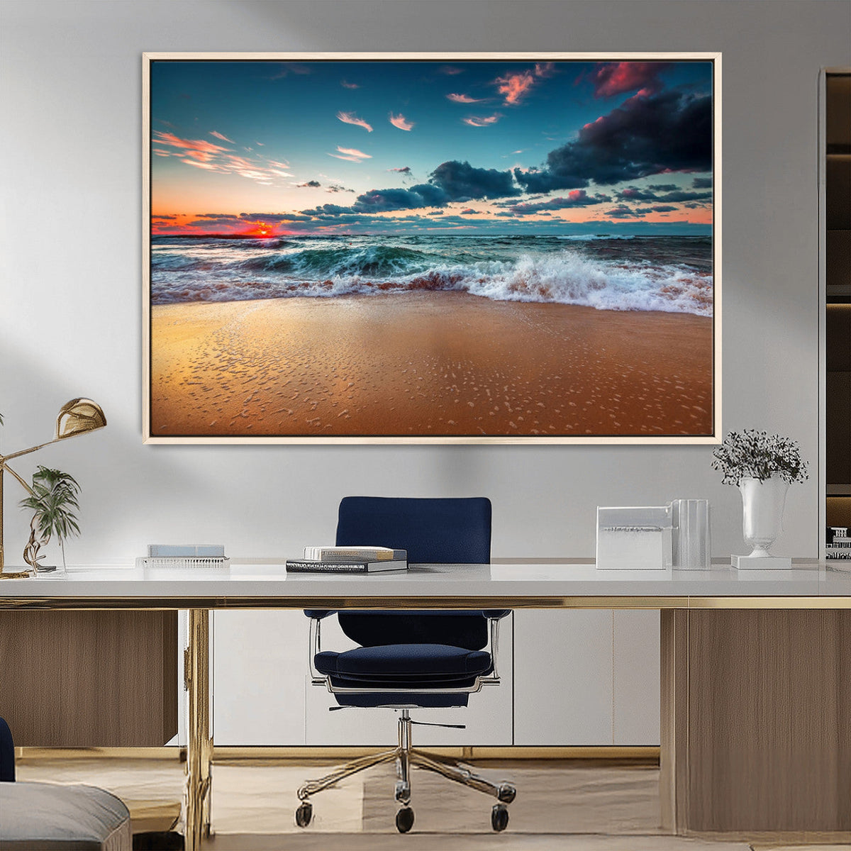 Sunset Ocean Beach Wall Art – Giclee Canvas Print, Coastal