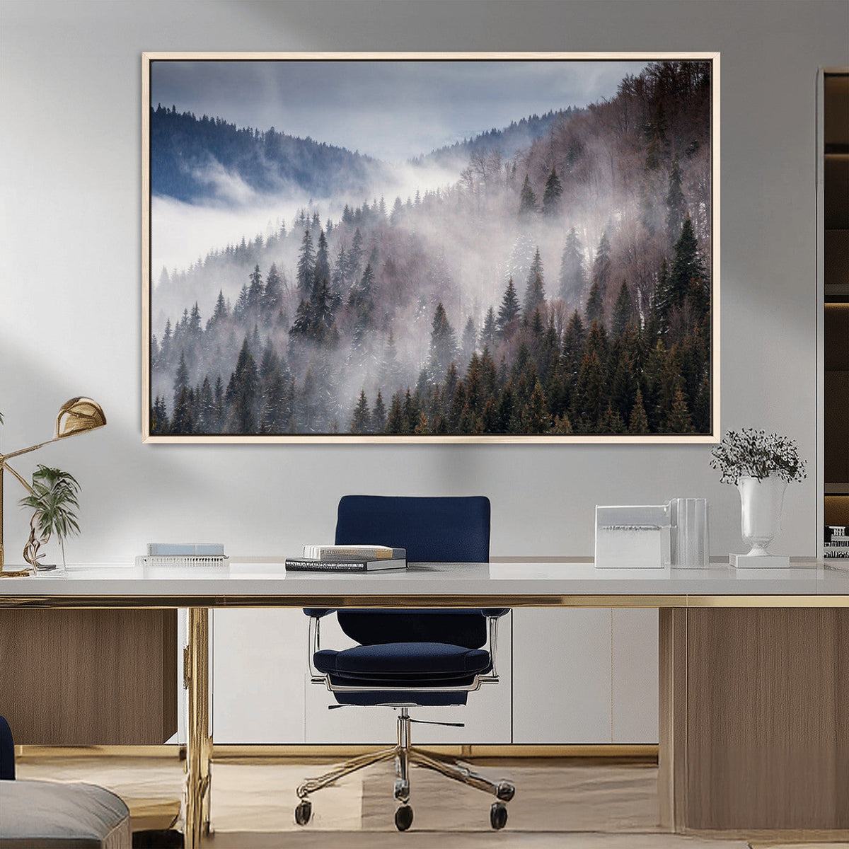 Beautiful Rising Fog in Winter Mountain Landscape- Framed